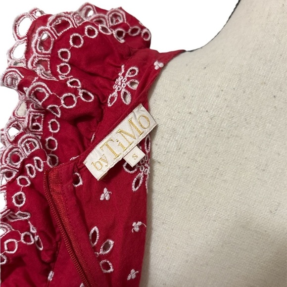 BYTIMO Fleur Anglaise Ruffled Cotton Top Red Sz. Small - Picture 14 of 15